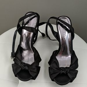 Le Chateau Black Satin Platform Heels